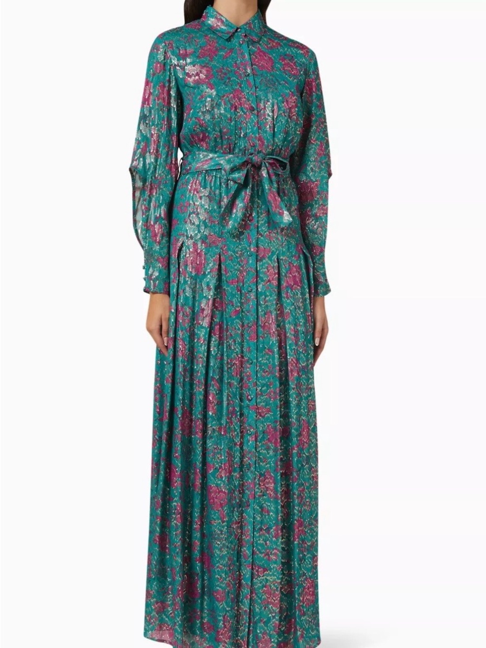 Pinko Teal and Pink Floral Button-Front Maxi Dress